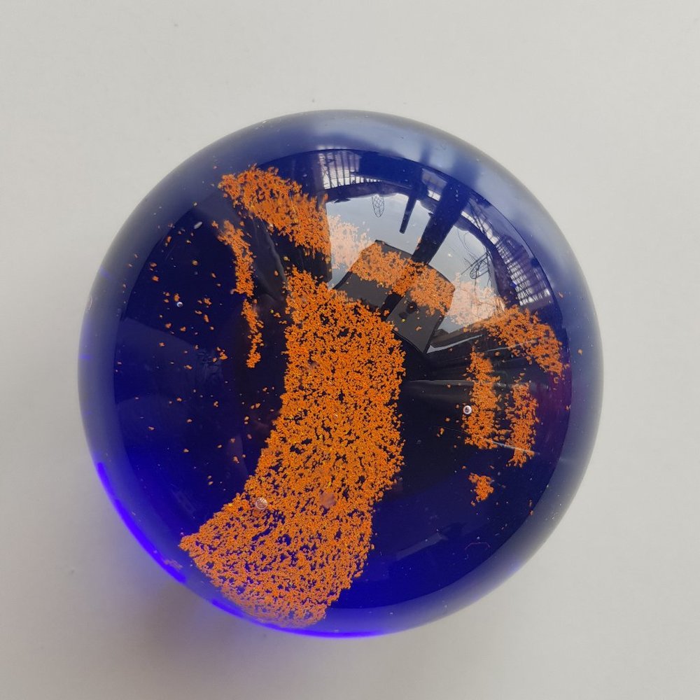 Vintage Paperweight blue-orange-clear glass